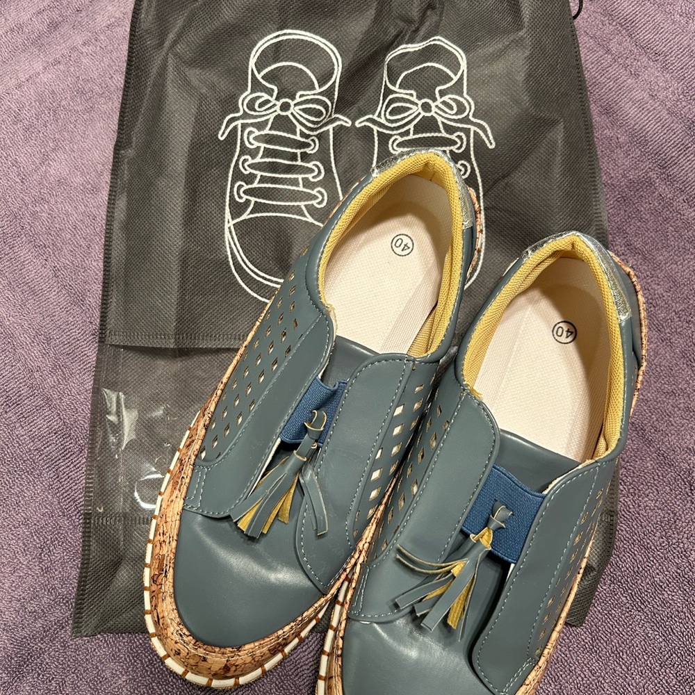 Denim Blue loafer with Tassels and espadrille sole